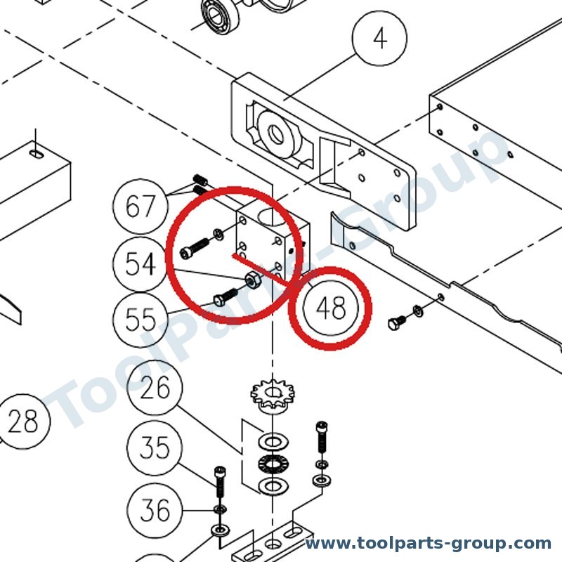 JET DDS225-248B – Ersatzteil – Leadscrew Holder, links-hinten für DDS-225, DDS-237