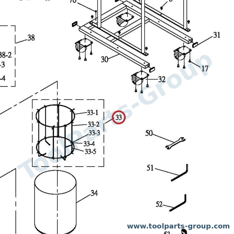 JET JCDC2-33 – Ersatzteil – Bag Frame Kit (Pos. 33-1 Thru 33-5) für JCDC-20-M
