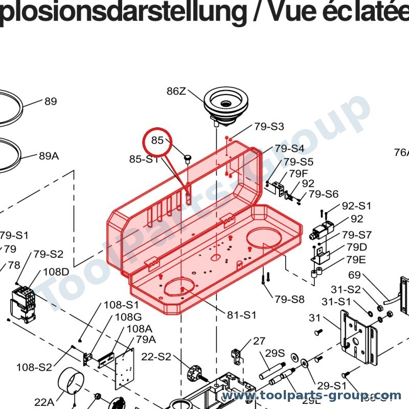 PROMAC PM-33028 – Ersatzteil – Riemenscheibe Abdeckung Knopf + Schraube für 363, 364, 368, 369