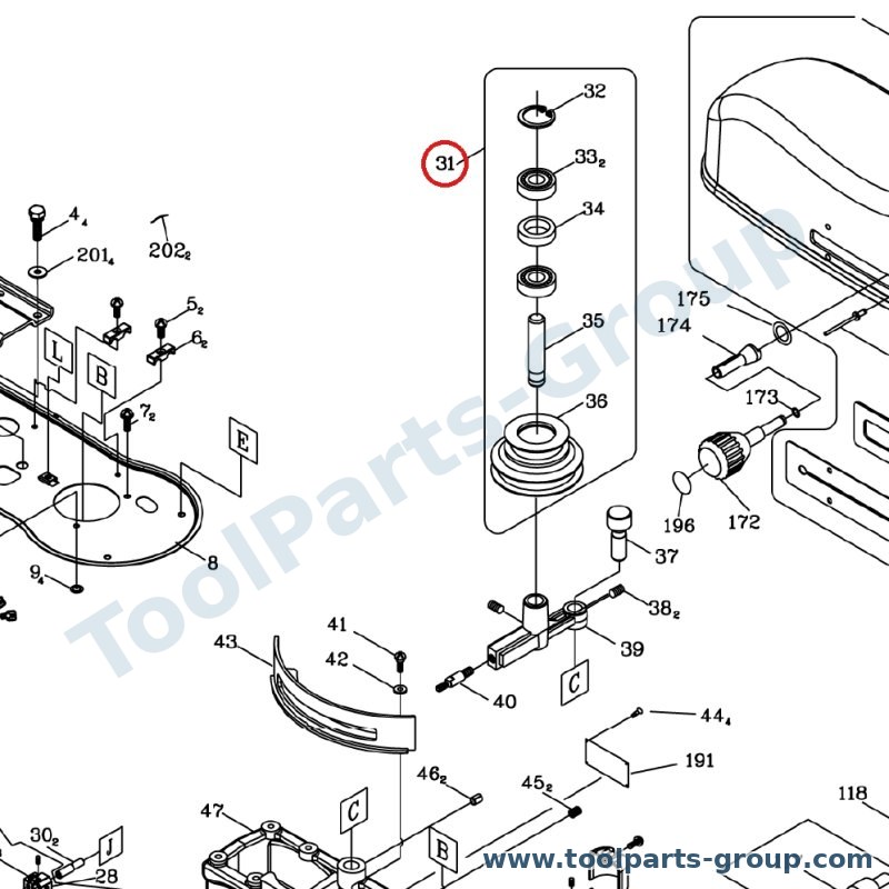 JET PM2800-024 – Ersatzteil – Center Riemenscheibe Baugruppe Pos. 31 für JDP-2800VS