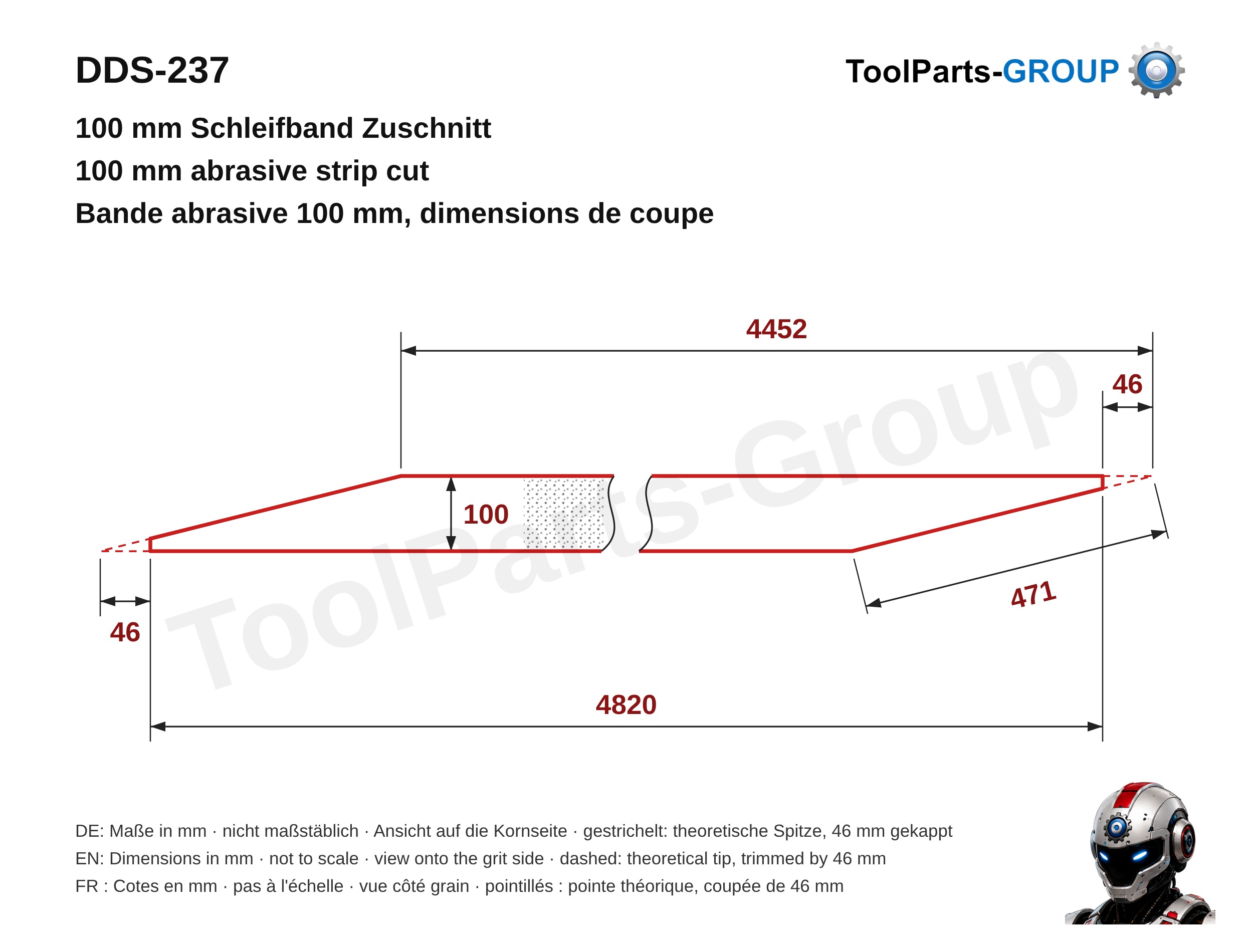 Sanding strip cutting template JET DDS-237, strip width 100 mm